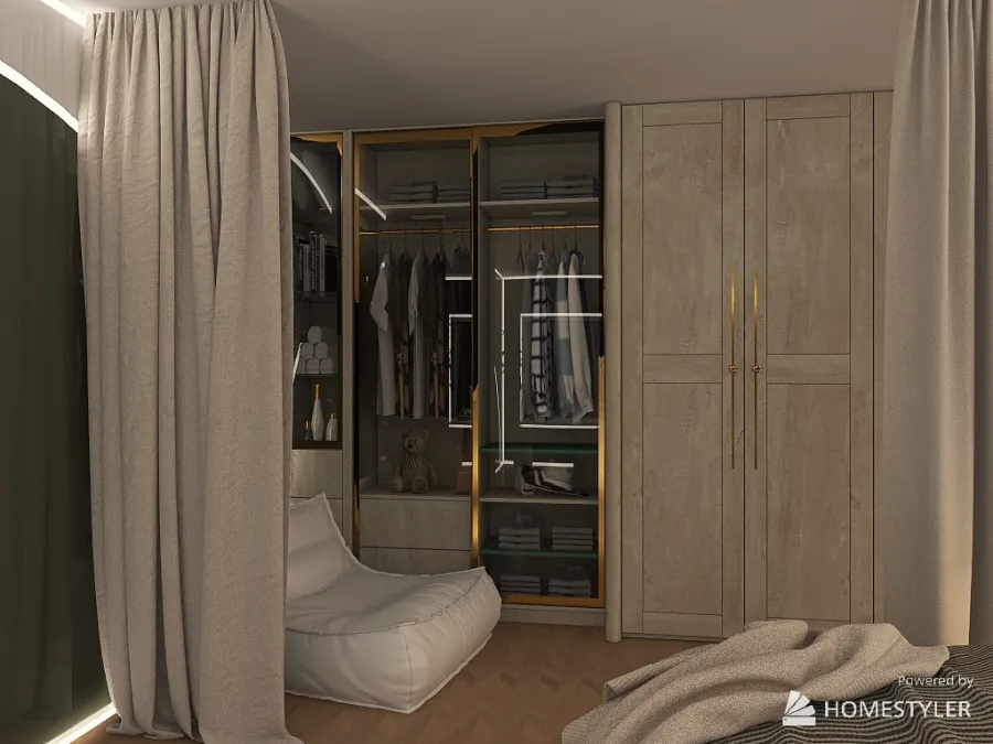 Bedroom and Wardrobe 3d design renderings