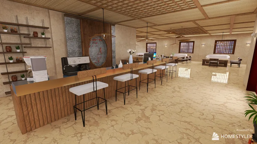 Japandi Restaurant 3d design renderings