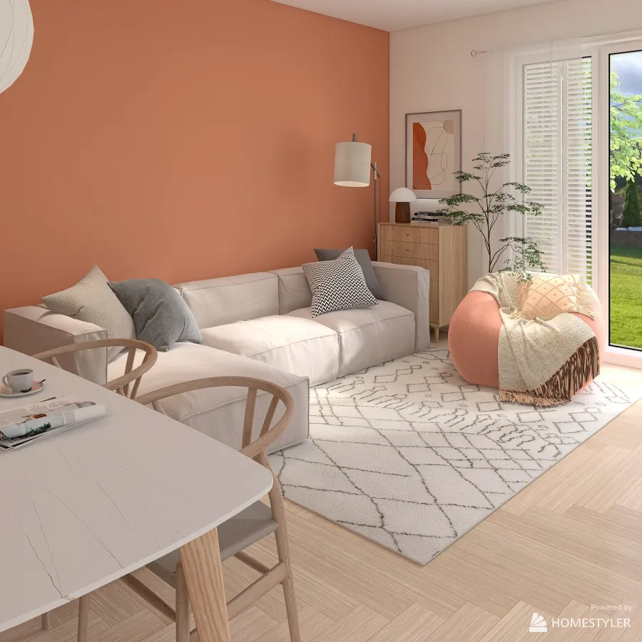Peach living room 3d design renderings
