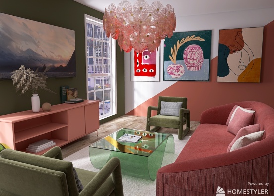 Pink & Green Apartment Design Rendering