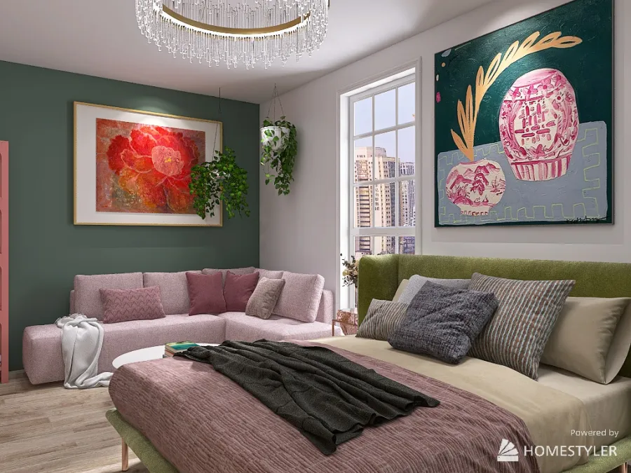 Pink & Green Apartment 3d design renderings