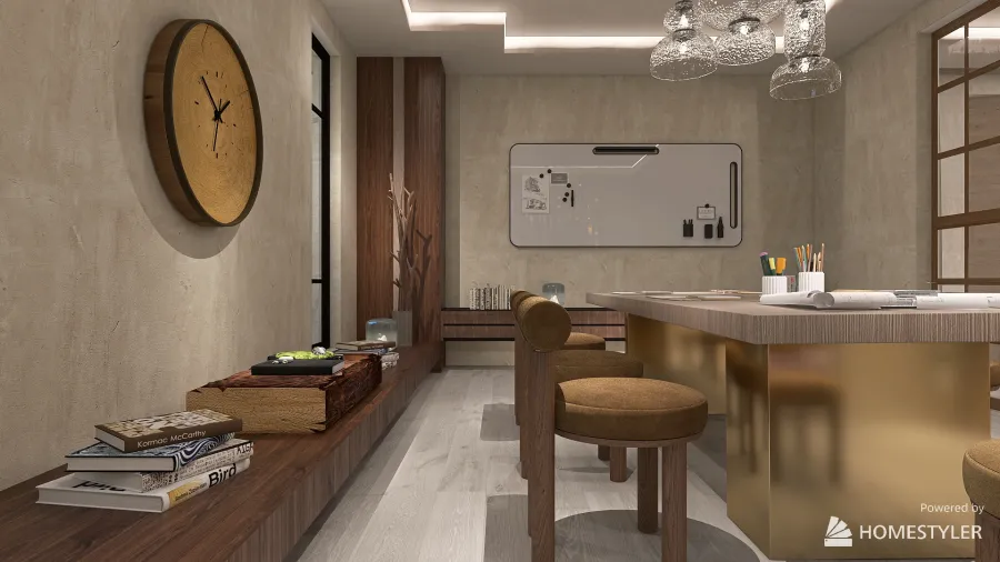 Project: Japandi Style Office 3d design renderings