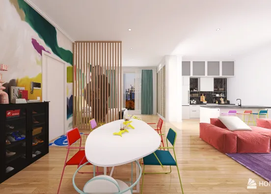 Colorfu l- Studio apartment Design Rendering