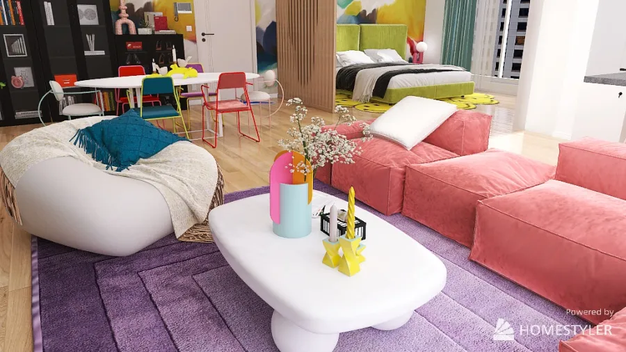 Colorfu l- Studio apartment 3d design renderings