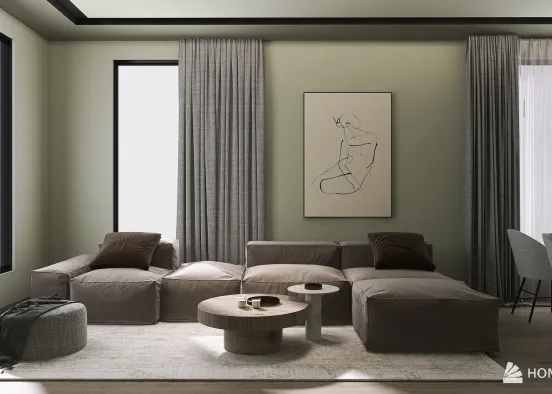 living room in neutral colors Design Rendering