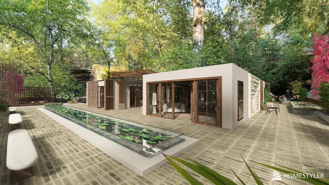Japandi Woodland Retreat 3d design renderings