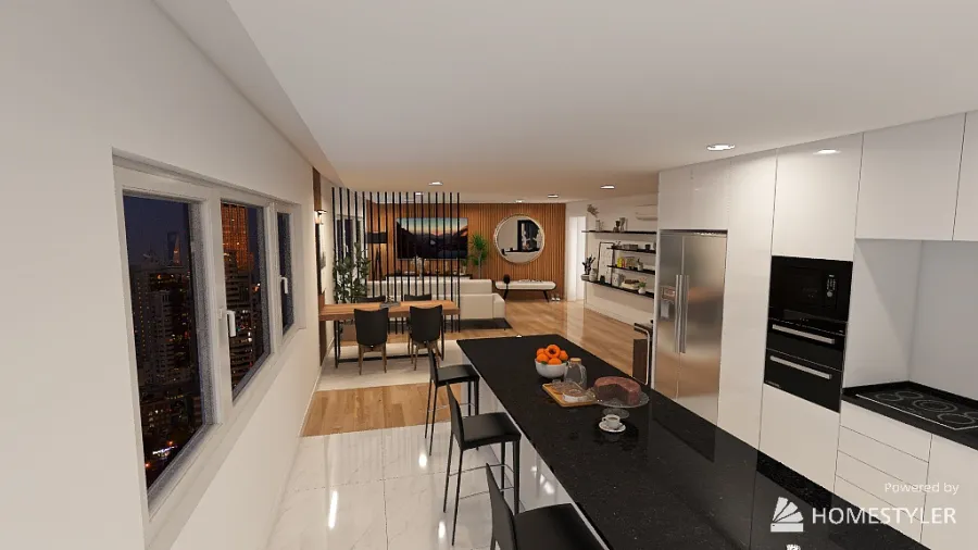 Open Living Kitchen 3d design renderings