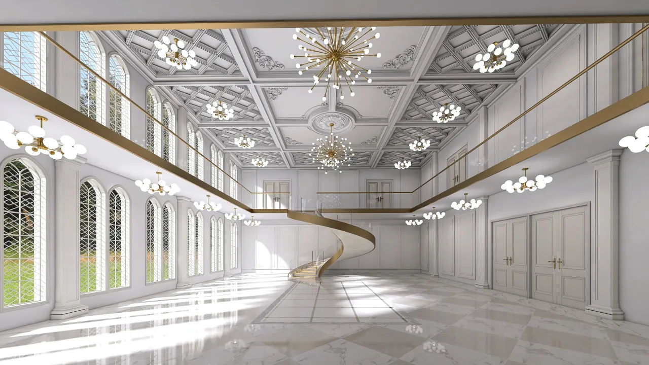 white palace hall 3d design renderings