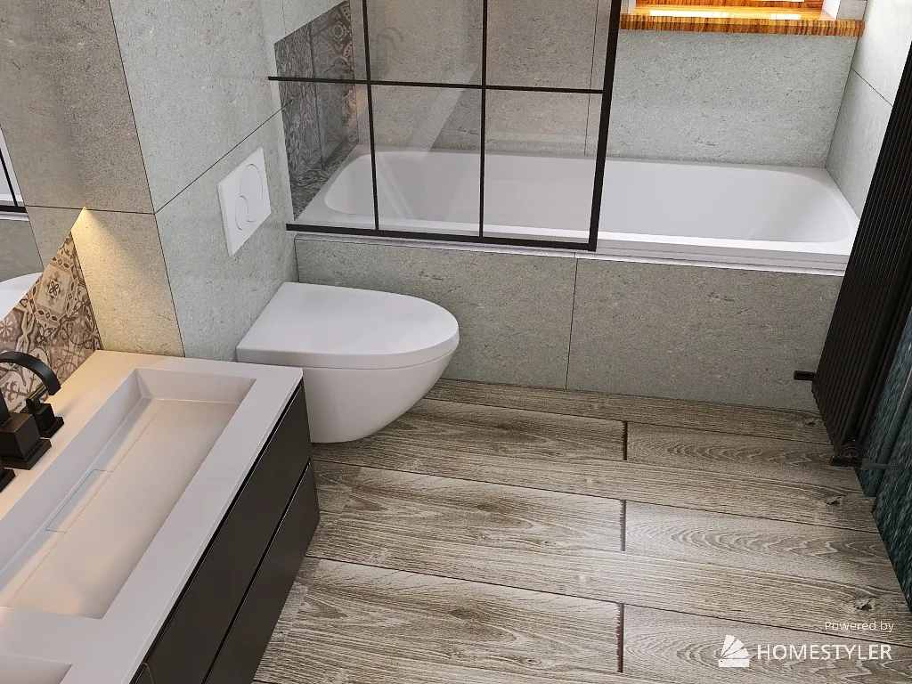 biała łazienka z patchworkiem 3d design renderings