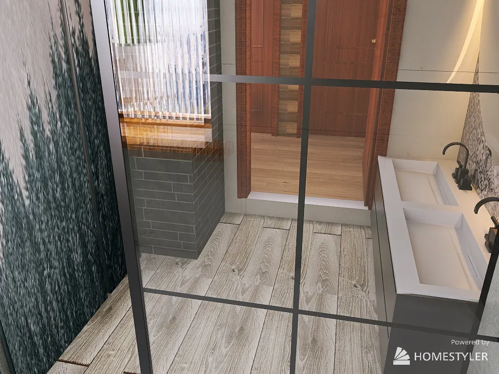 czarna łazienka z cegiełką 3d design renderings