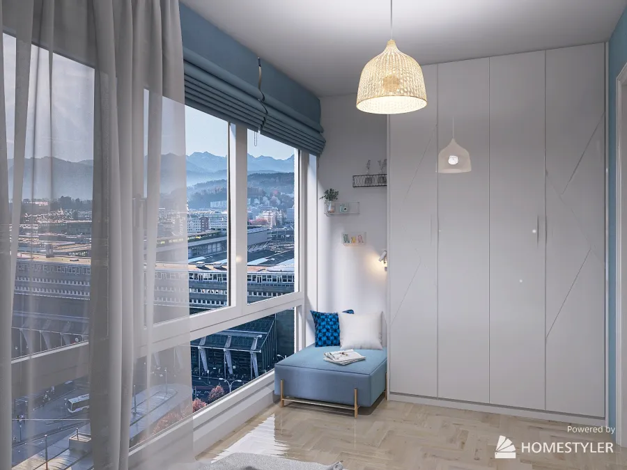 Blue balcony bedroom 3d design renderings