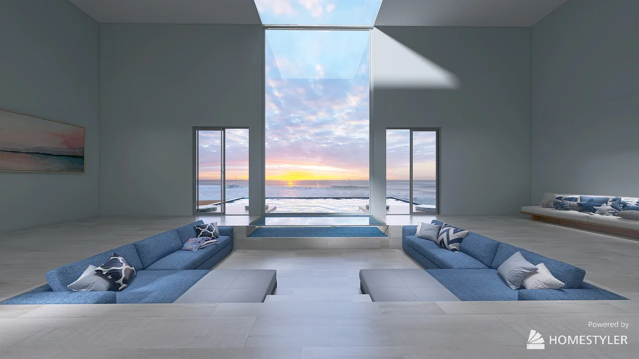 Sunken Living room of Coastal Casa Cascais 3d design renderings