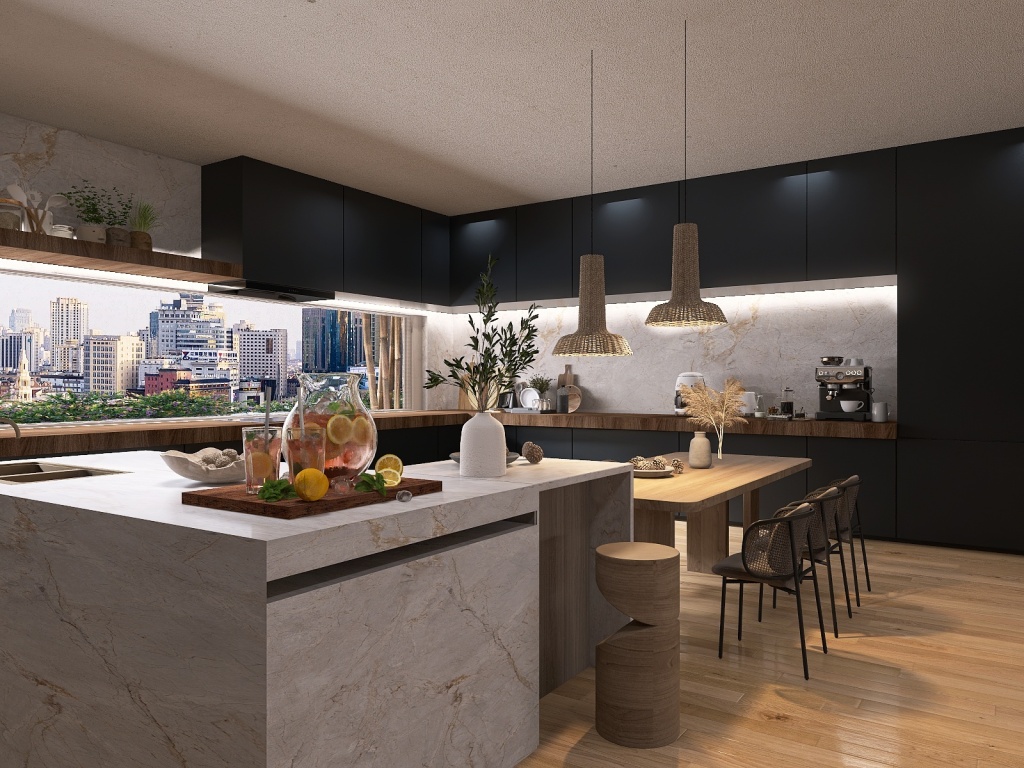 Modern Japandi Apartment 3d design renderings