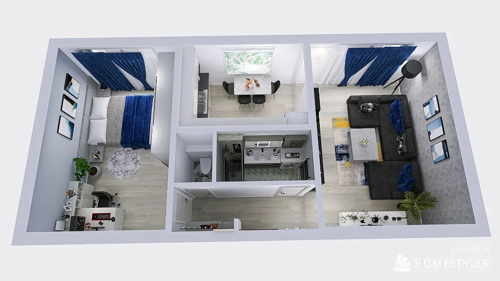 2-rooms apartment 3d design renderings