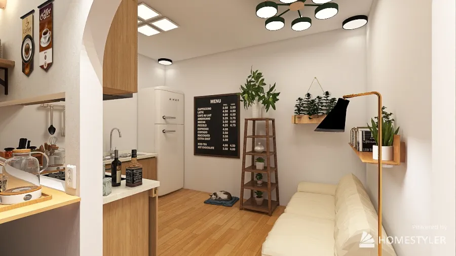 comfy cafe Kitchen 3d design renderings