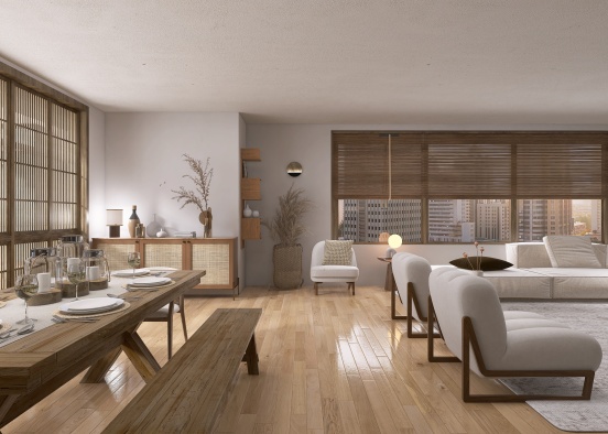 Modern Japandi Apartment Design Rendering