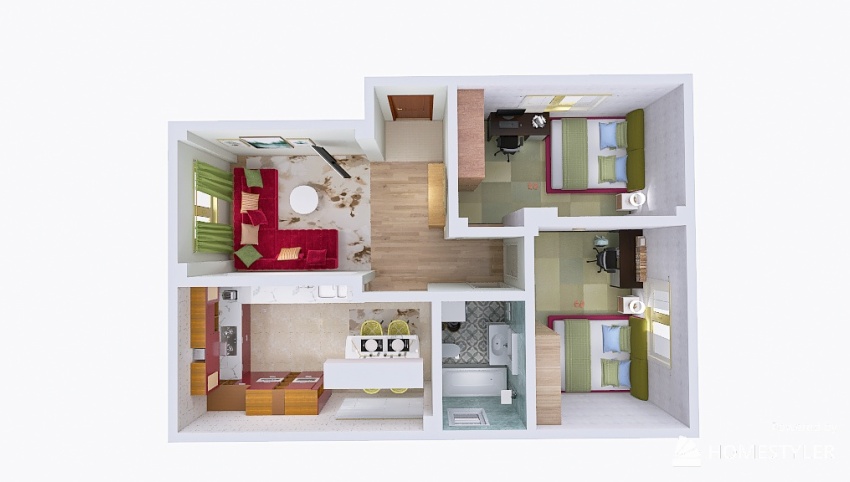 A small apartment for 2 students 3d design picture 69.01