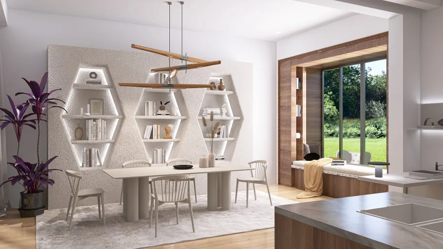 Living Room/ Kitchen 3d design renderings