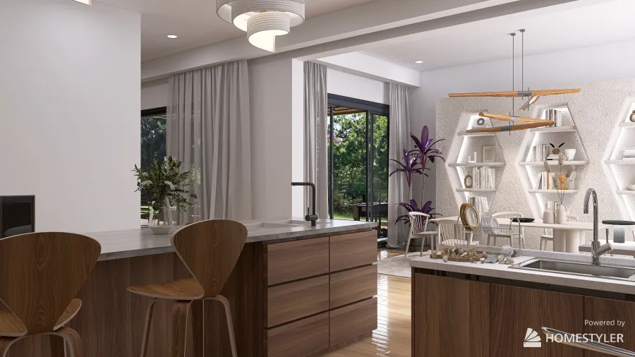 Living Room/ Kitchen 3d design renderings