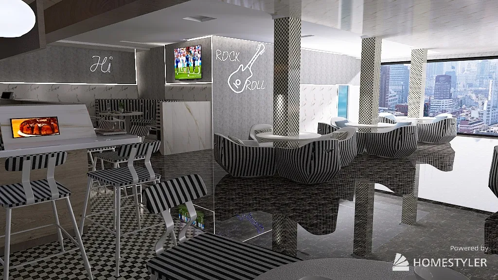 ufficio ibrido con ristorante 2 livelli 3d design renderings