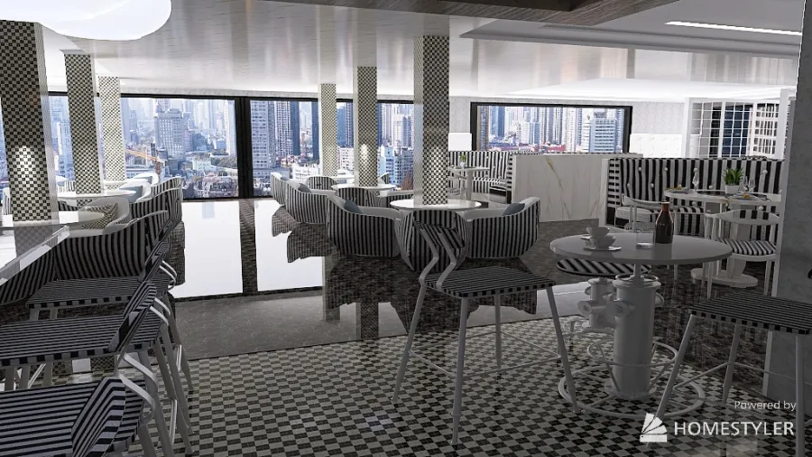 ufficio ibrido con ristorante 2 livelli 3d design renderings
