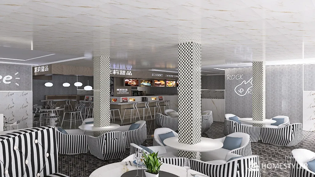 ufficio ibrido con ristorante 2 livelli 3d design renderings