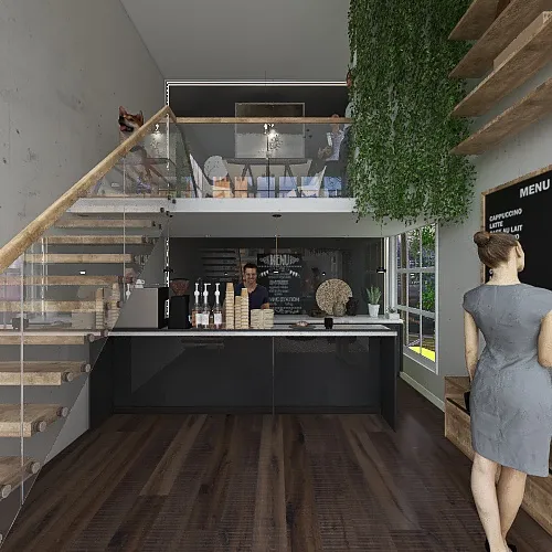 Cafe office space 3d design renderings
