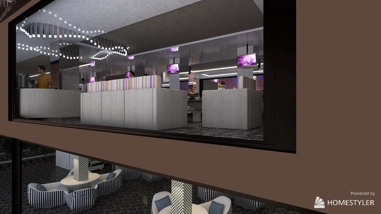 ufficio ibrido con ristorante 2 livelli 3d design renderings