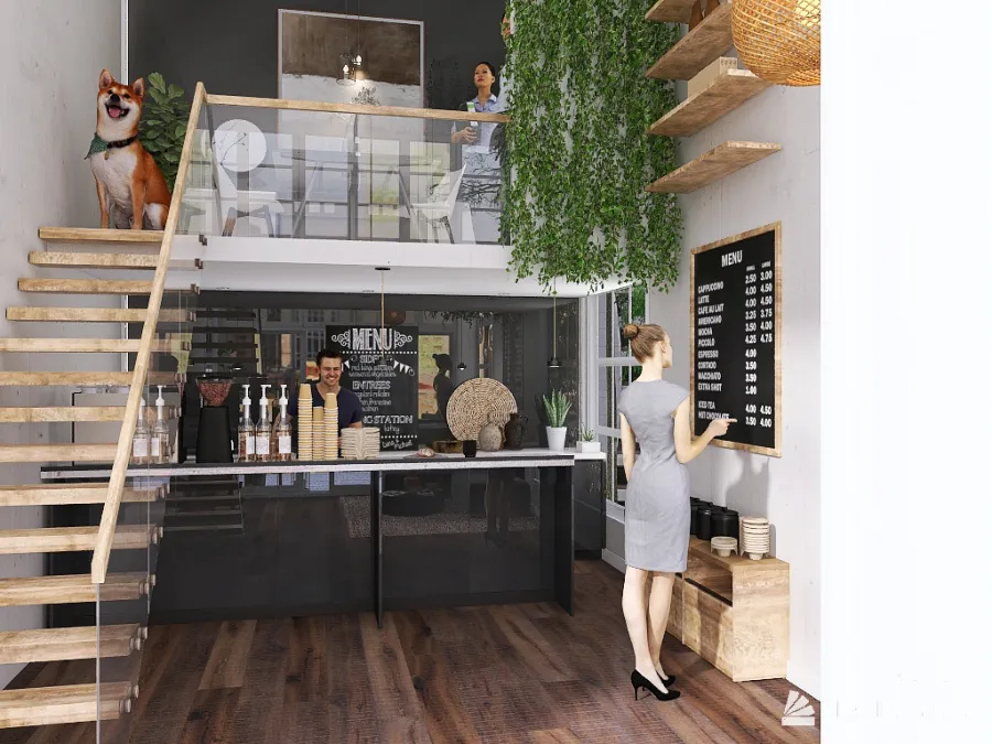 Cafe office space 3d design renderings