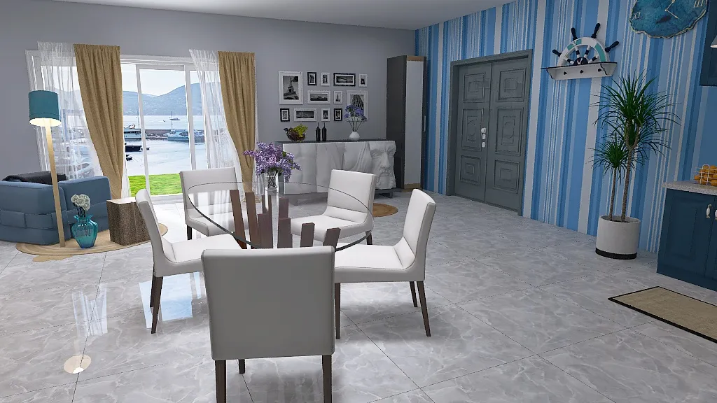 Casa al mare, zona giorno 3d design renderings