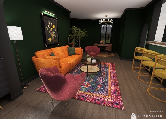 Dark Moody Living Room Style Design Rendering