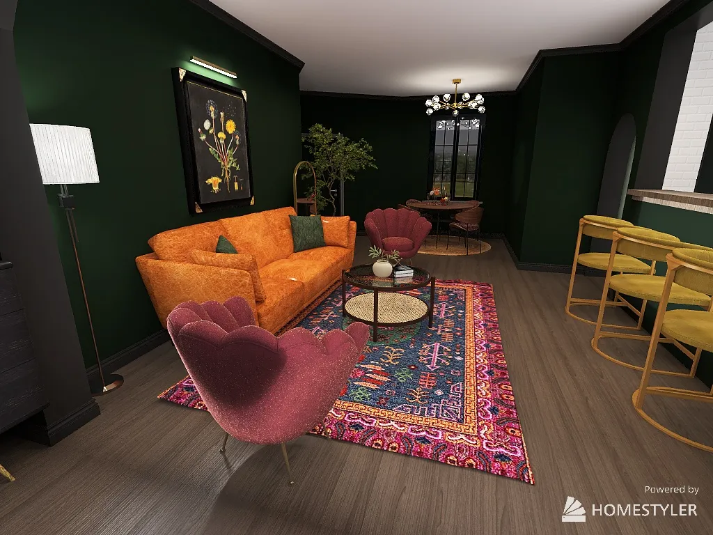 Dark Moody Living Room Style 3d design renderings