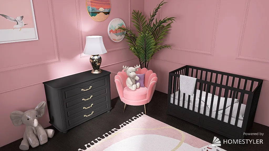 Pink girl's room 3d design renderings