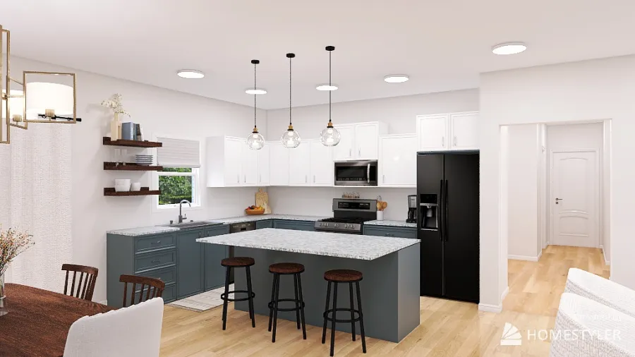 Kitchen, Living, & Dining Room 3d design renderings