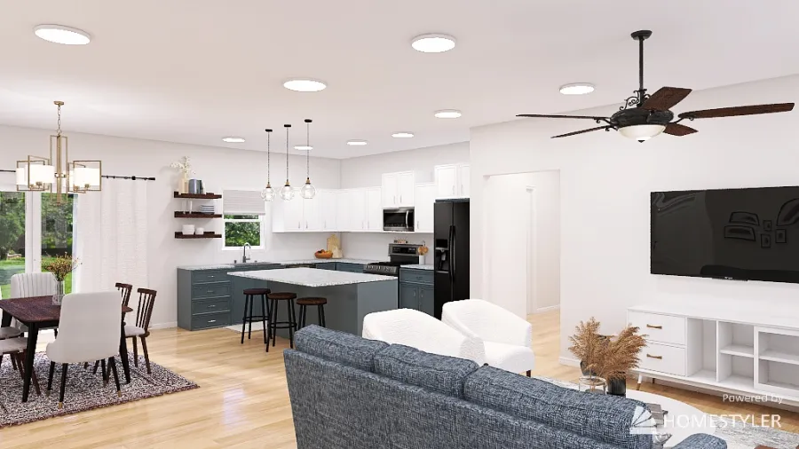 Kitchen, Living, & Dining Room 3d design renderings