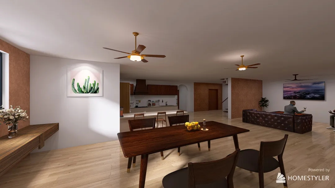 Cocina abierta alacena y cava/comedor/baño/sala/garage 3d design renderings