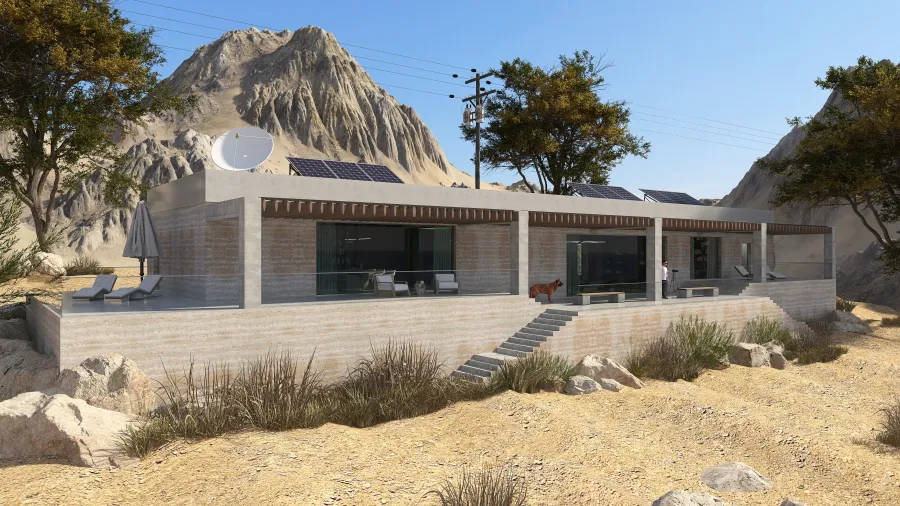 Casa de Tierra apisonada 3d design renderings