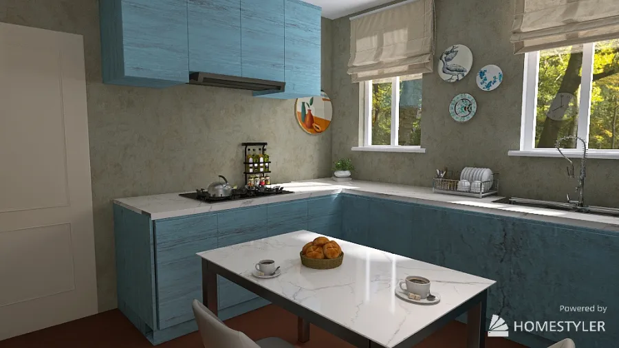 Village house, kitchen 3d design renderings