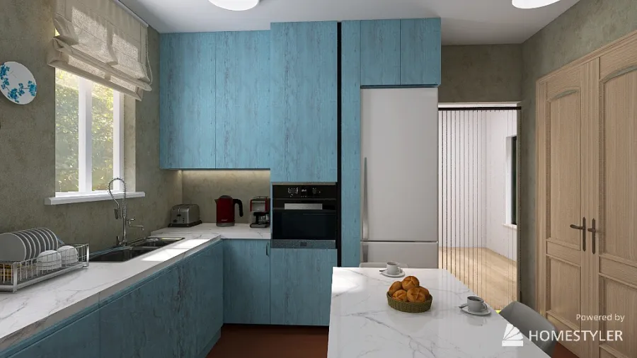 Village house, kitchen 3d design renderings