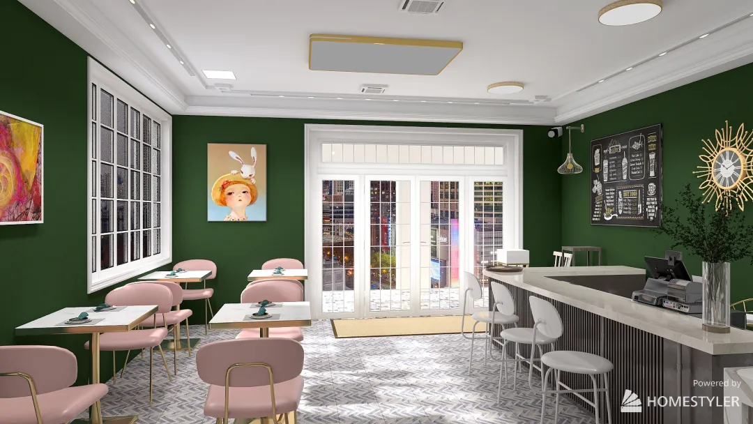 Café +Mini Library 3d design renderings