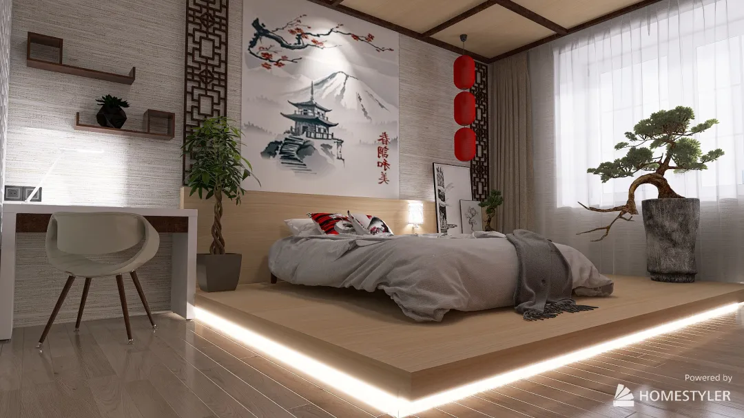 Спальная комната подростка в японском стиле 3d design renderings