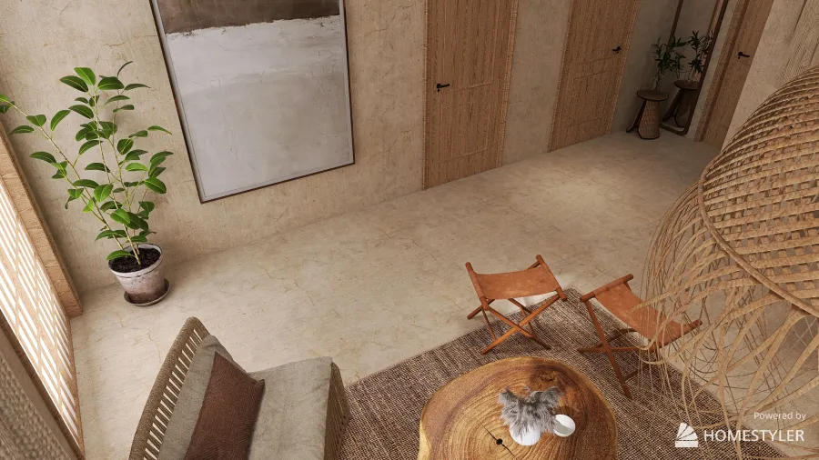 Mini apartamento Wabi Sabi 3d design renderings