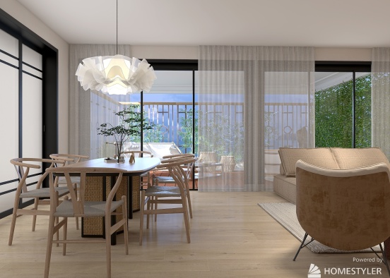 A living room full of light - Japandi Design Rendering