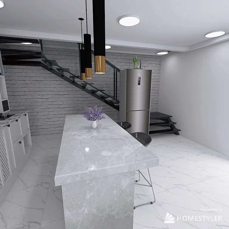 COMBINED LIVING AND KITCHEN 3d design renderings