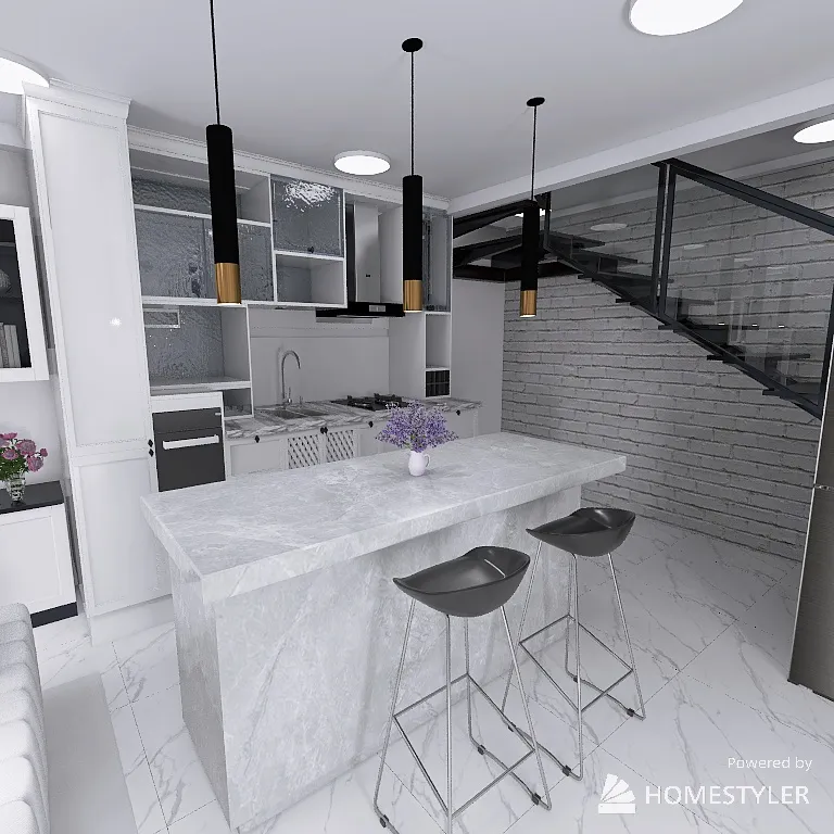COMBINED LIVING AND KITCHEN 3d design renderings