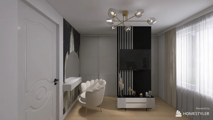 Sypialnia połączenie stylu boho z minimalistycznym loft 3d design renderings