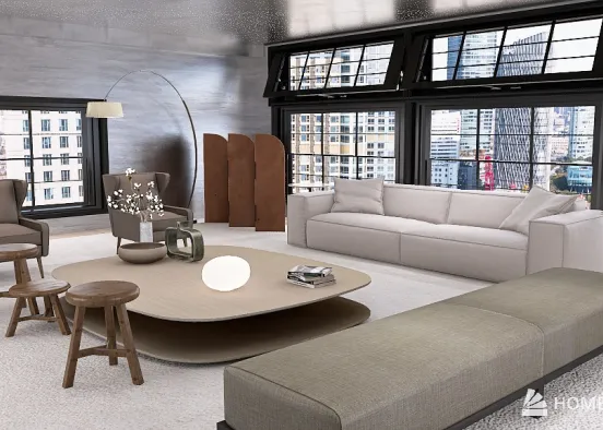 New York Loft Apartment, Living Space  Design Rendering