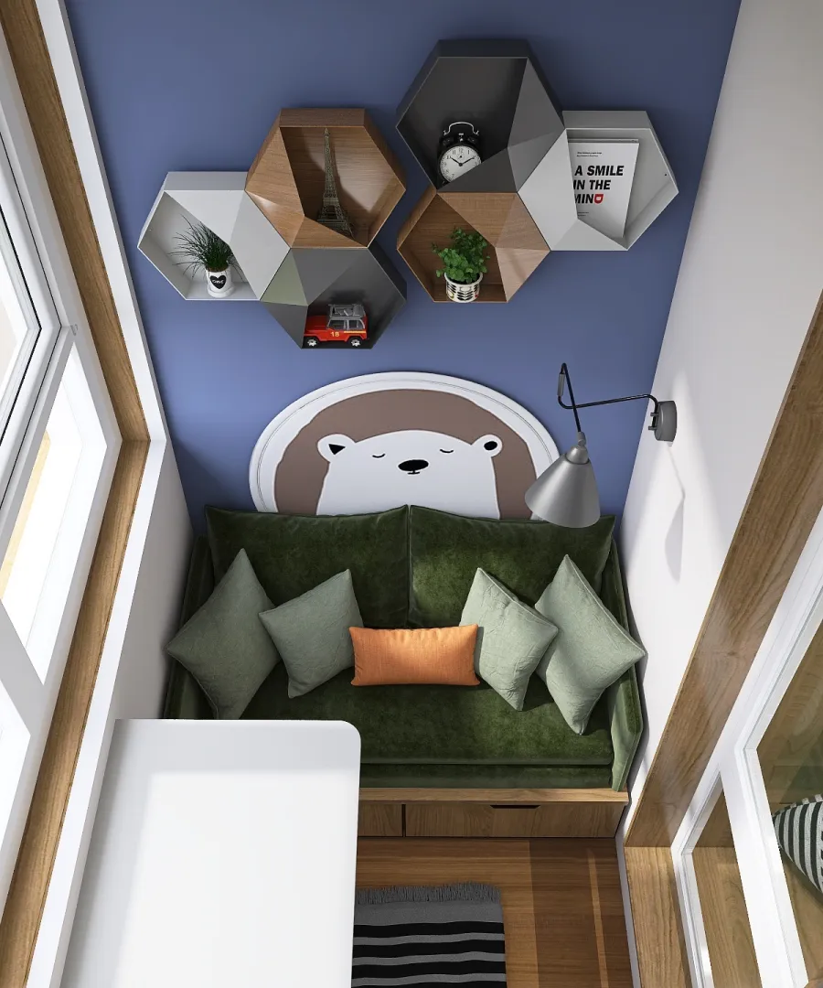 Детская комната со столом вдоль 3d design renderings
