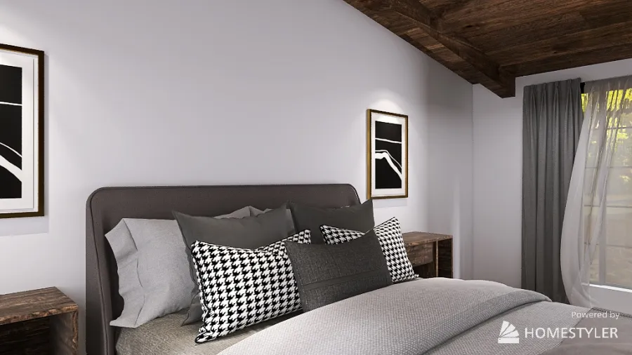 Rustic Symmetrical Master Bedroom 3d design renderings
