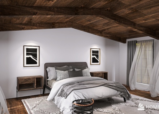Rustic Symmetrical Master Bedroom Design Rendering